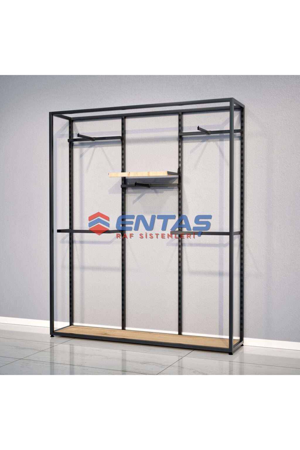 Mağaza Askılık Raf Sistemi 190x220 cm Siyah - Butik Stand, Giyinme Odası Sistemi - Görsel 3