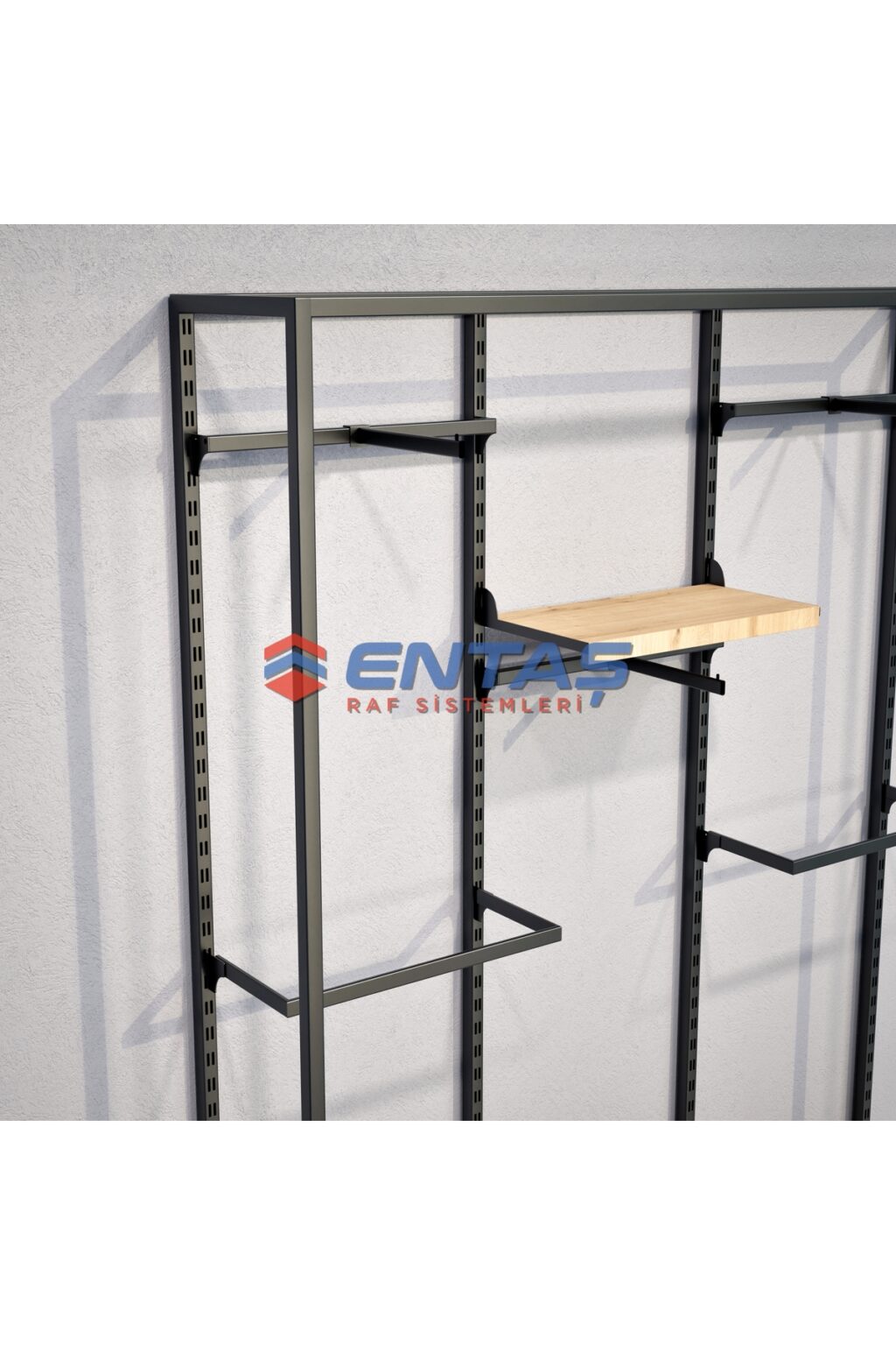 Mağaza Askılık Raf Sistemi 190x220 cm Siyah - Butik Stand, Giyinme Odası Sistemi - Görsel 4