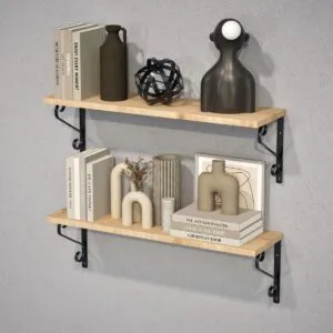 2'li Set Ferforje Raf Destek Kolu 20x60 cm - L Konsol, Duvara Monte Raf Kolu