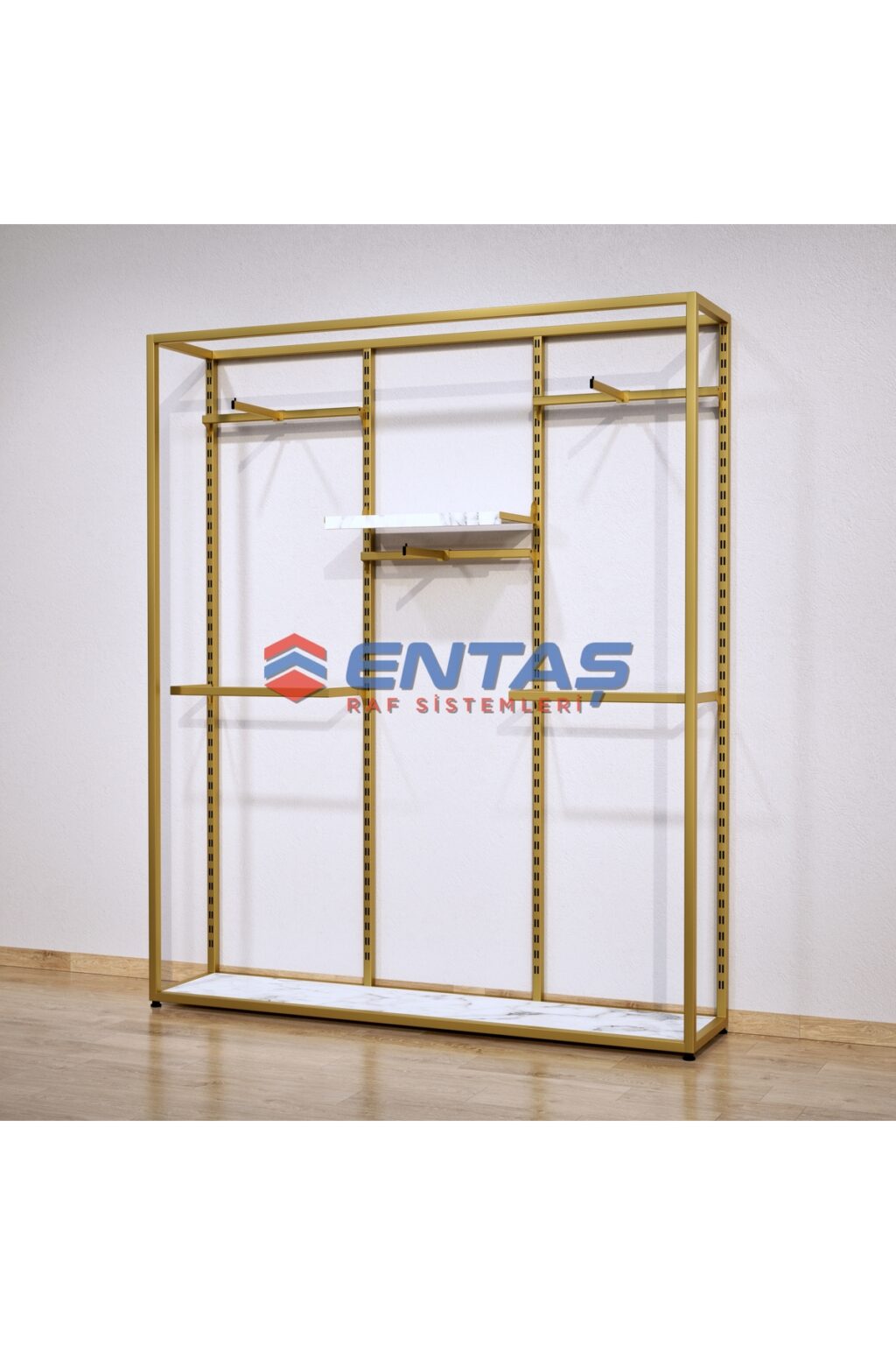 Mağaza Askılık Raf Sistemi 190x220 cm Gold - Butik Stand, Giyinme Odası Sistemi - Görsel 2
