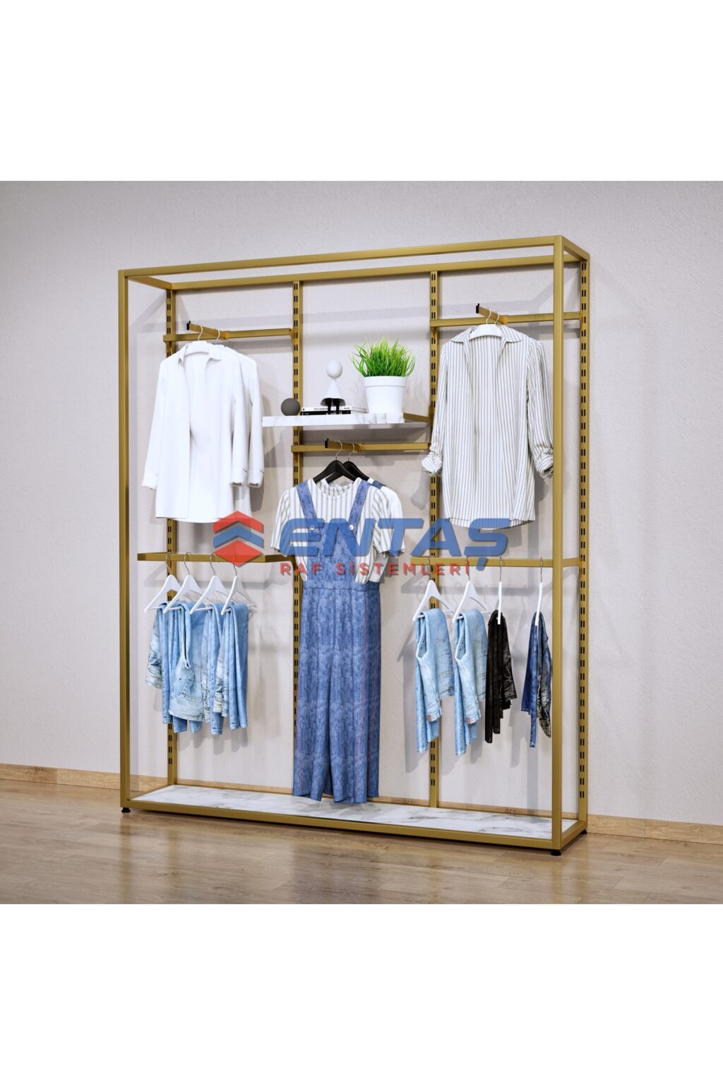Mağaza Askılık Raf Sistemi 190x220 cm Gold - Butik Stand, Giyinme Odası Sistemi - Görsel 3