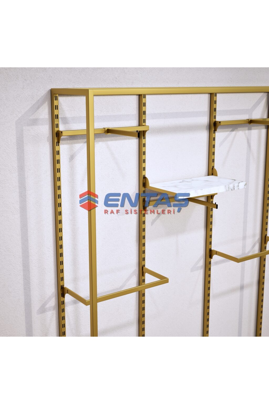Mağaza Askılık Raf Sistemi 190x220 cm Gold - Butik Stand, Giyinme Odası Sistemi - Görsel 4