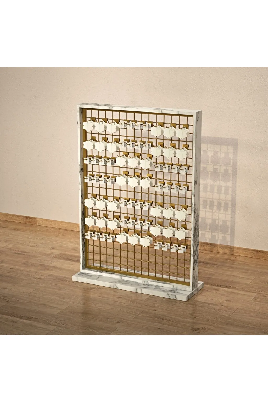 Ahşap Çerçeveli Lüx Orta Stand, Sık Telli Pano, Aksesuar Panosu 95*150 Gold