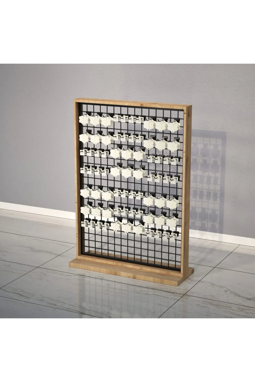 Ahşap Çerçeveli Lüx Orta Stand, Sık Telli Pano, Aksesuar Panosu 95*150 Siyah