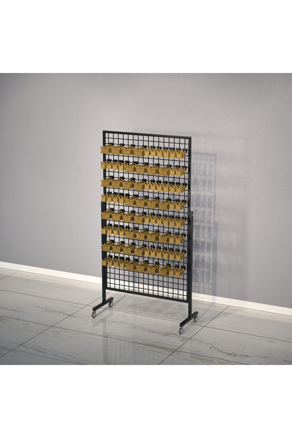 Tekerlekli Profil Ayaklı Sık Telli Tel Raf 90x150 cm Siyah - Tel Pano Stand, Duvar Askılığı