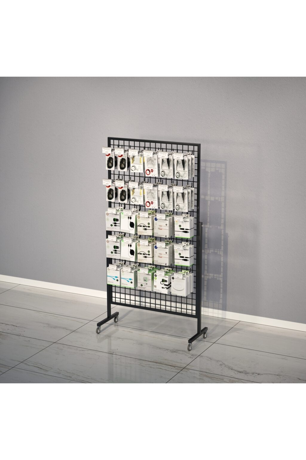 Tekerlekli Profil Ayaklı Sık Telli Tel Raf 90x150 cm Siyah - Tel Pano Stand, Duvar Askılığı - Görsel 2