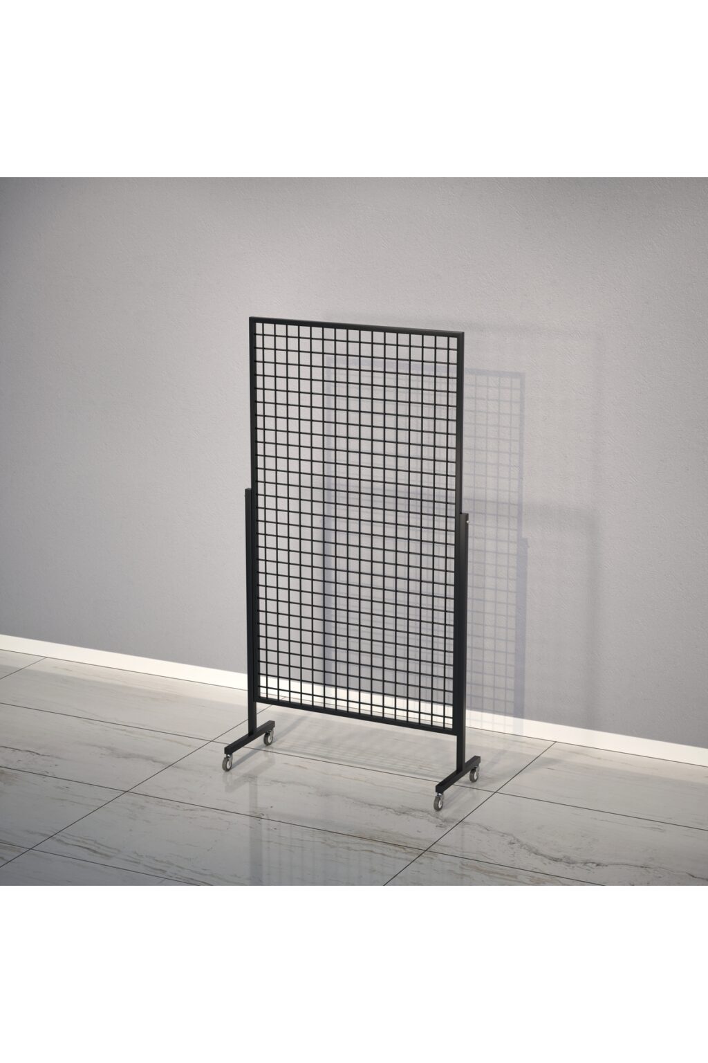 Tekerlekli Profil Ayaklı Sık Telli Tel Raf 90x150 cm Siyah - Tel Pano Stand, Duvar Askılığı - Görsel 4