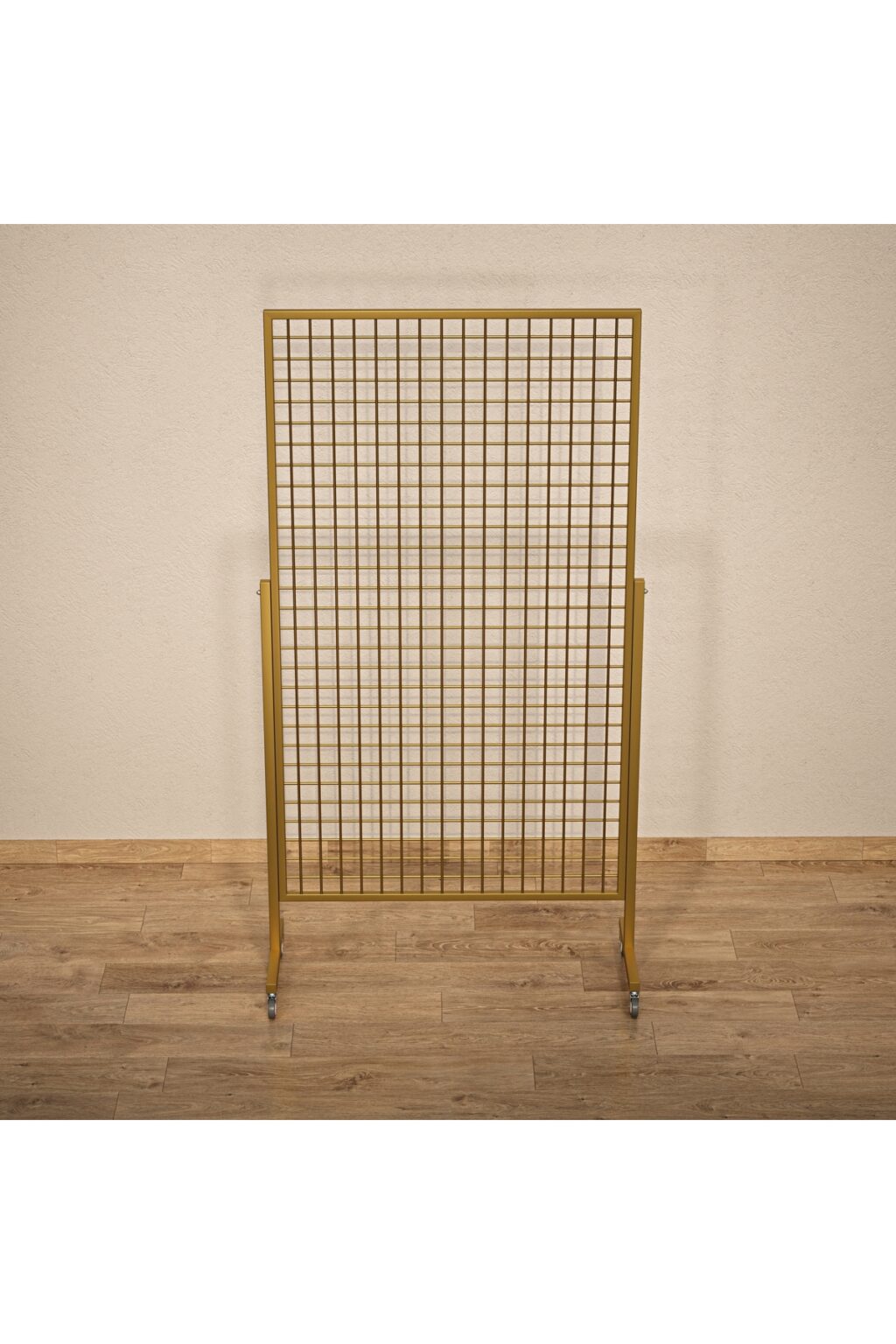 Tekerlekli Profil Ayaklı Sık Telli Tel Raf 90x150 cm Gold - Tel Pano Stand, Duvar Askılığı - Görsel 3