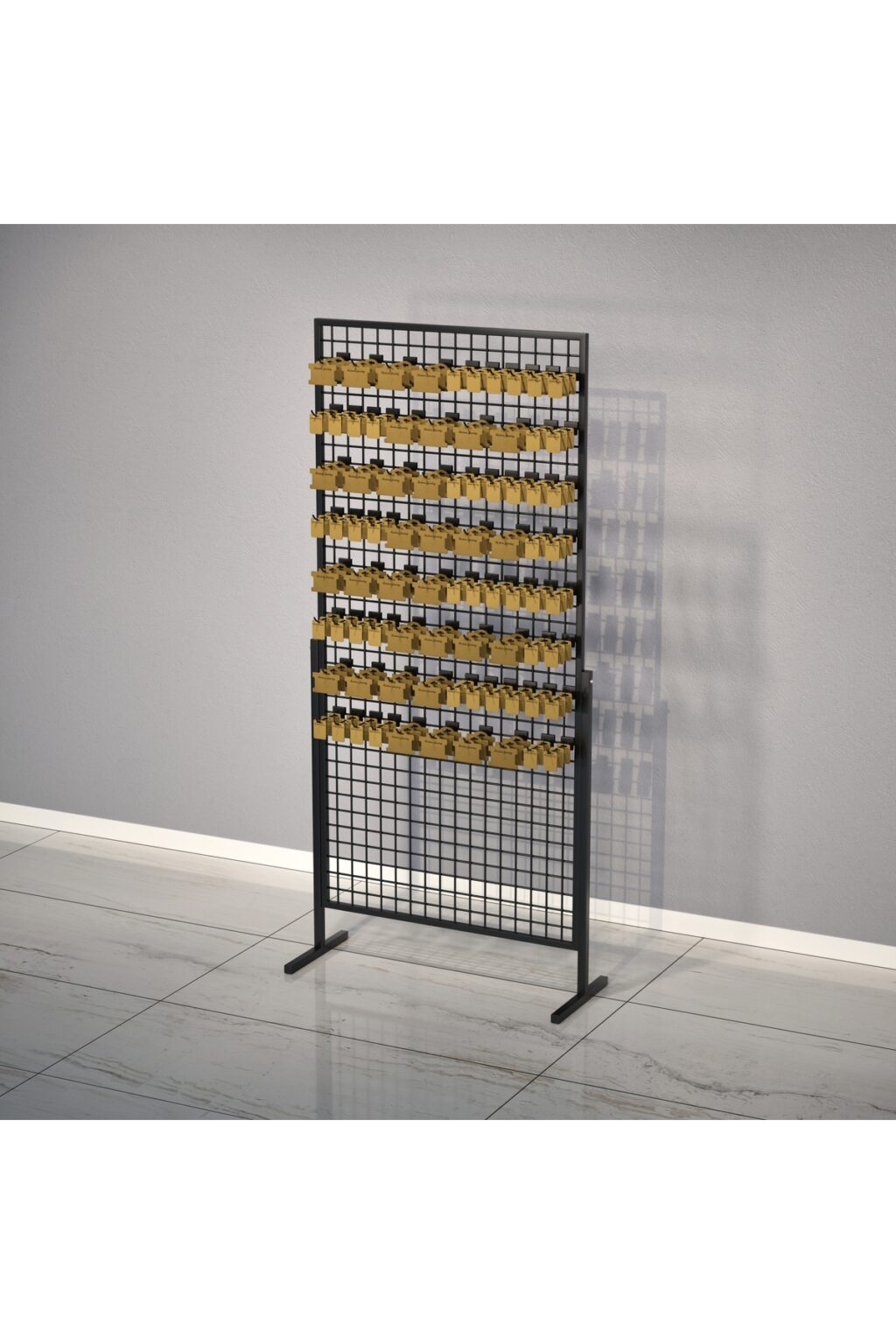 Profil Ayaklı Sık Telli Tel Raf 90x190 cm Siyah - Tel Pano Stand, Duvar Askılığı
