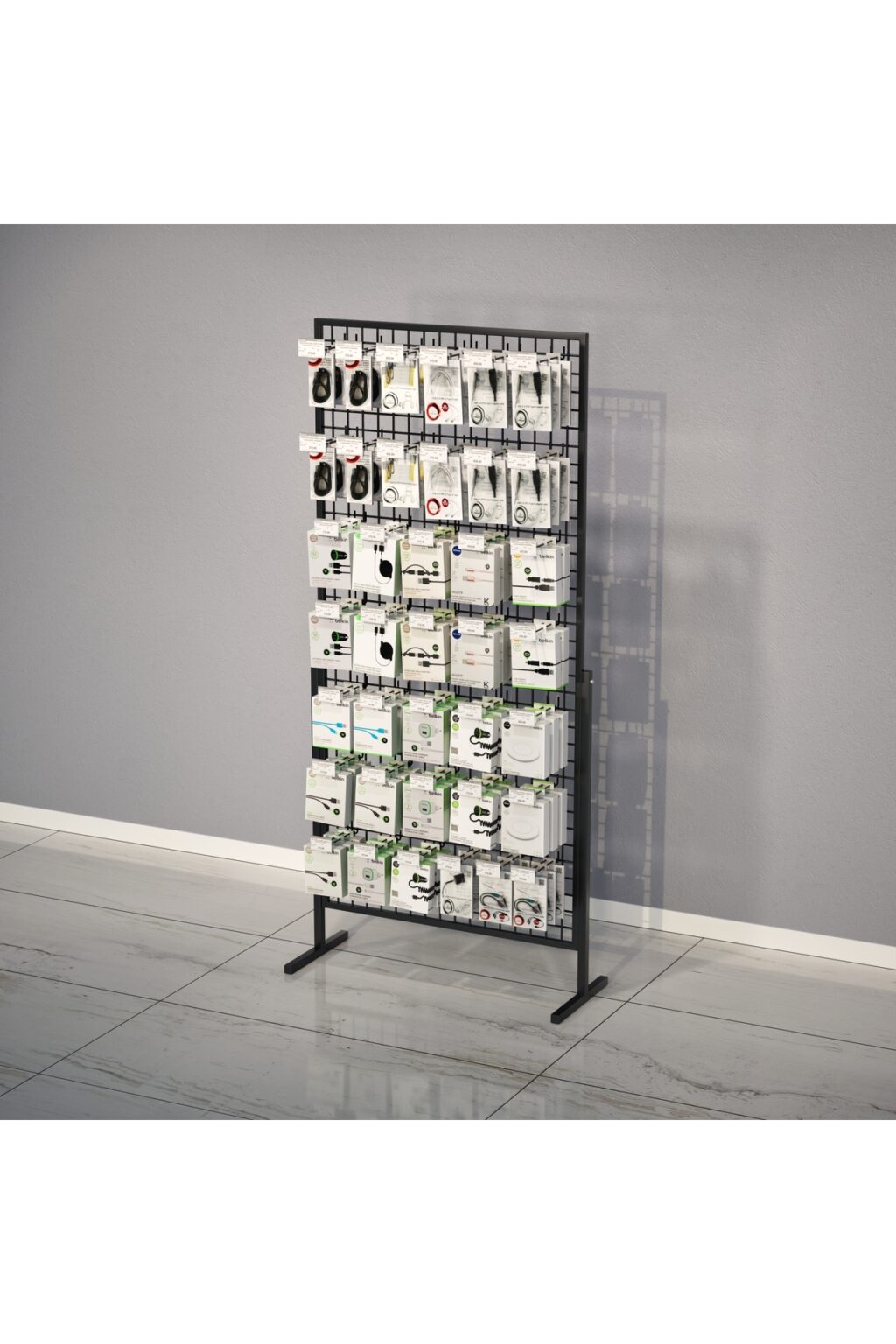 Profil Ayaklı Sık Telli Tel Raf 90x190 cm Siyah - Tel Pano Stand, Duvar Askılığı - Görsel 2