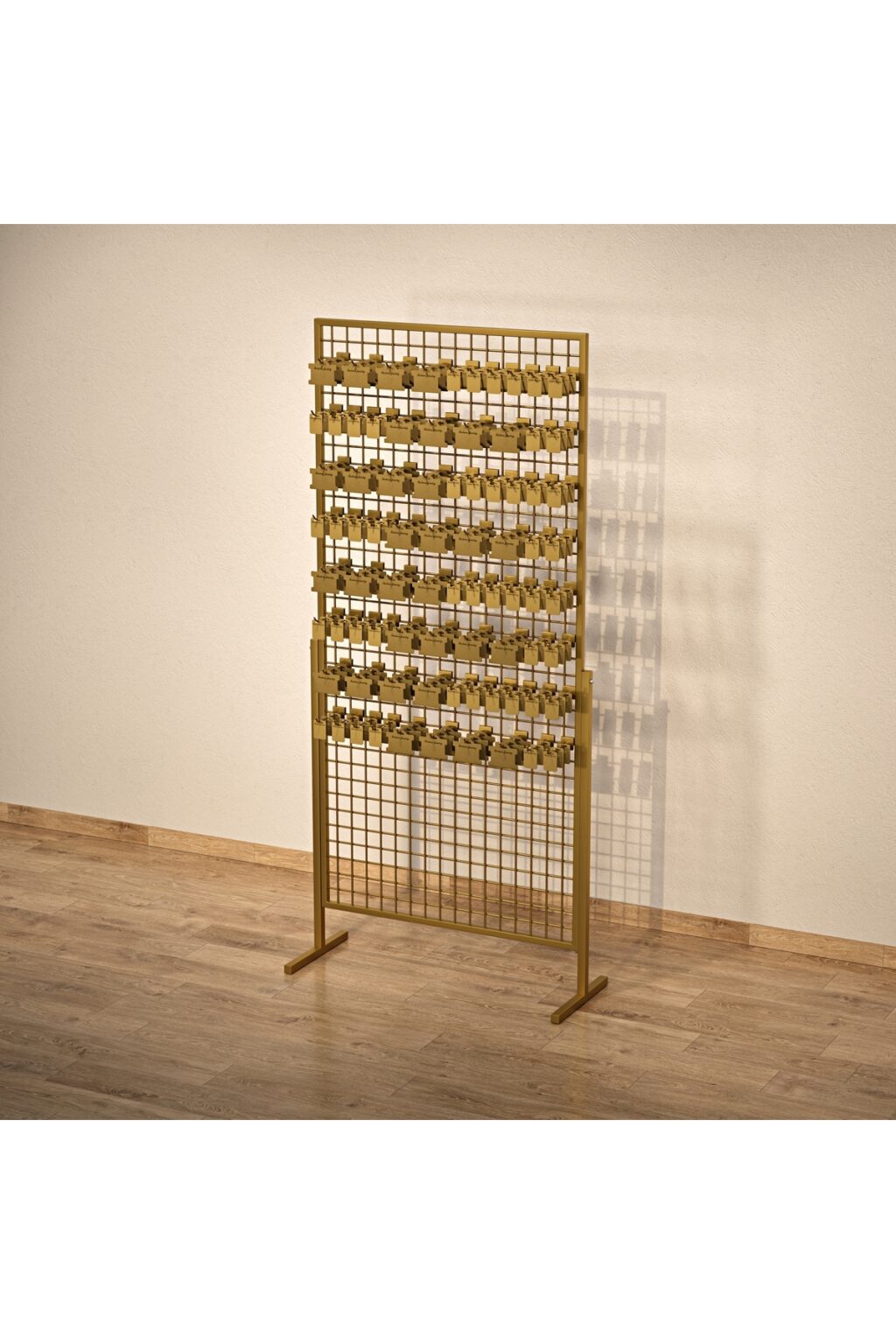 Profil Ayaklı Sık Telli Tel Raf 90x190 cm Gold - Tel Pano Stand, Duvar Askılığı