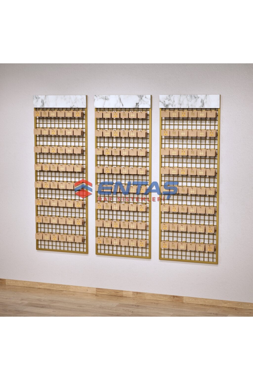Sık Telli Tel Raf 200x200 cm Gold - Tel Pano Stand, Duvar Askılığı