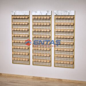 200xh200 Ahşap Şapkalı Tel Pano, Sık Telli Aksesuar Ayakkabı Terlik Çanta Eşarp Panosu Gold