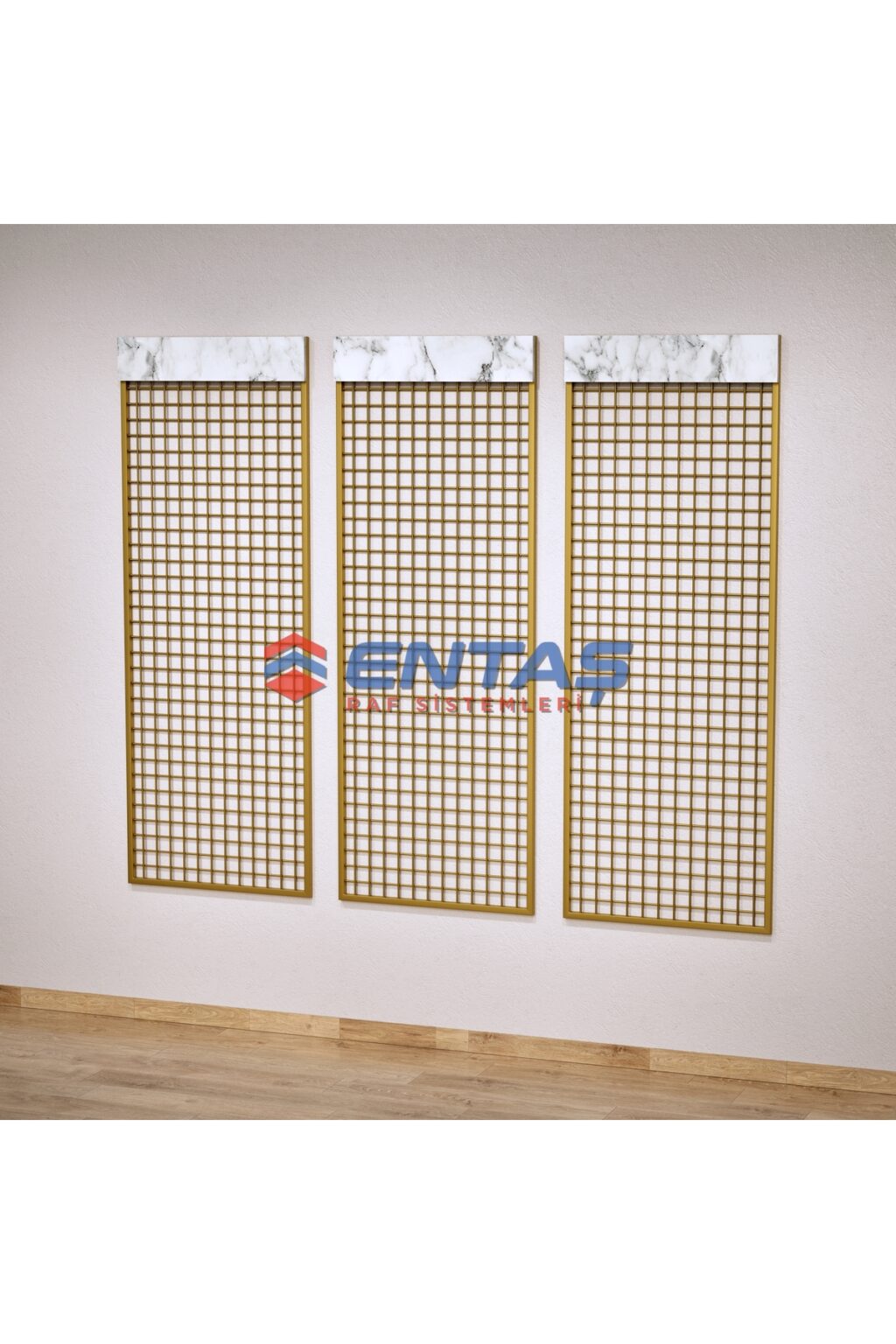 Sık Telli Tel Raf 200x200 cm Gold - Tel Pano Stand, Duvar Askılığı - Görsel 3