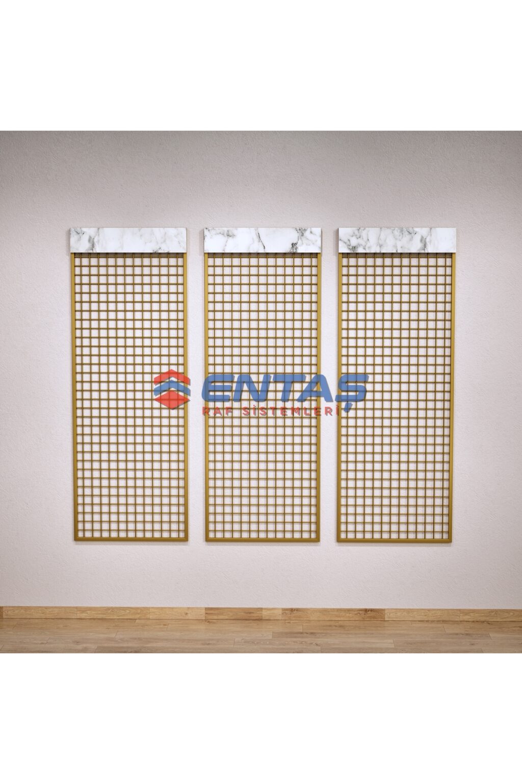 Sık Telli Tel Raf 200x200 cm Gold - Tel Pano Stand, Duvar Askılığı - Görsel 4