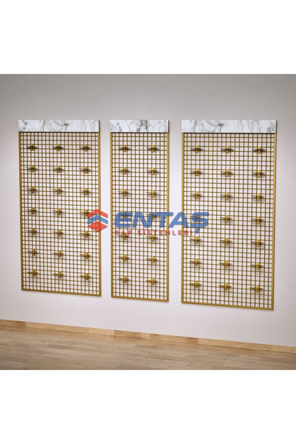 Sık Telli Tel Raf 260x200 cm Gold - Tel Pano Stand, Duvar Askılığı - Görsel 3