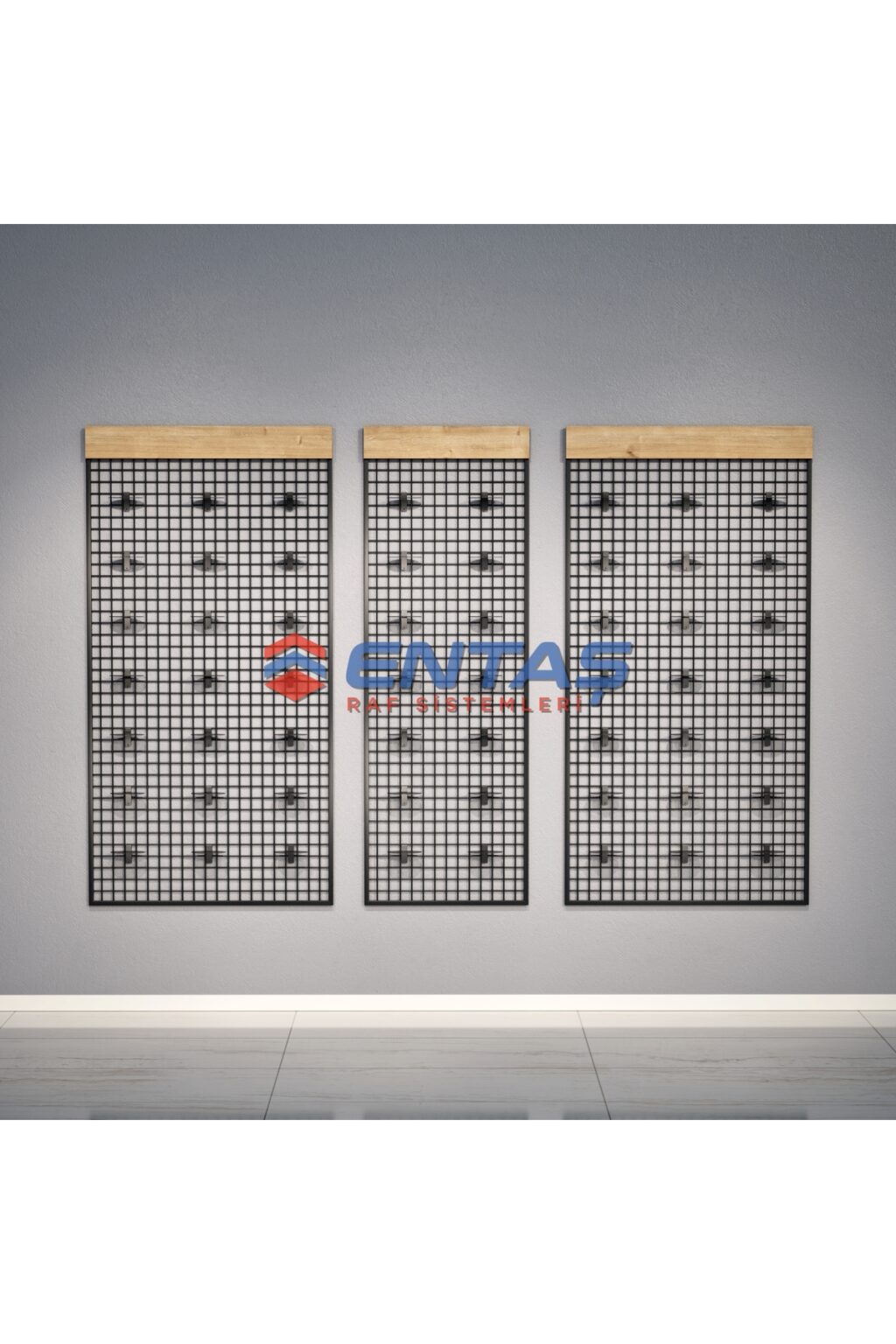 Sık Telli Tel Raf 260x200 cm Siyah - Tel Pano Stand, Duvar Askılığı - Görsel 3