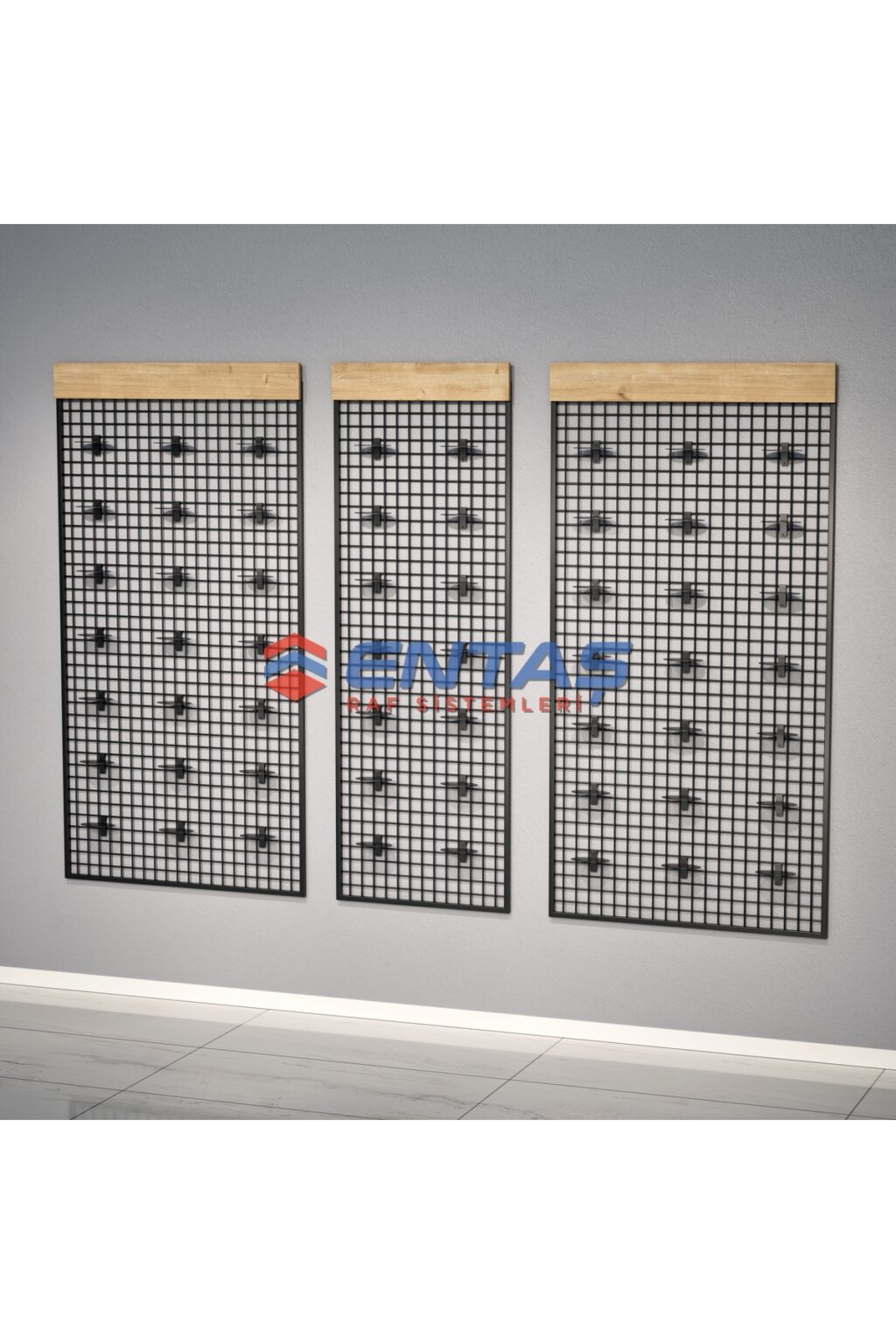 Sık Telli Tel Raf 260x200 cm Siyah - Tel Pano Stand, Duvar Askılığı - Görsel 4