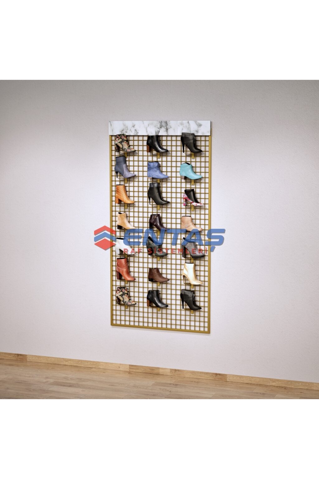 Sık Telli Tel Raf 60x190 cm Gold - Tel Pano Stand, Duvar Askılığı - Görsel 2