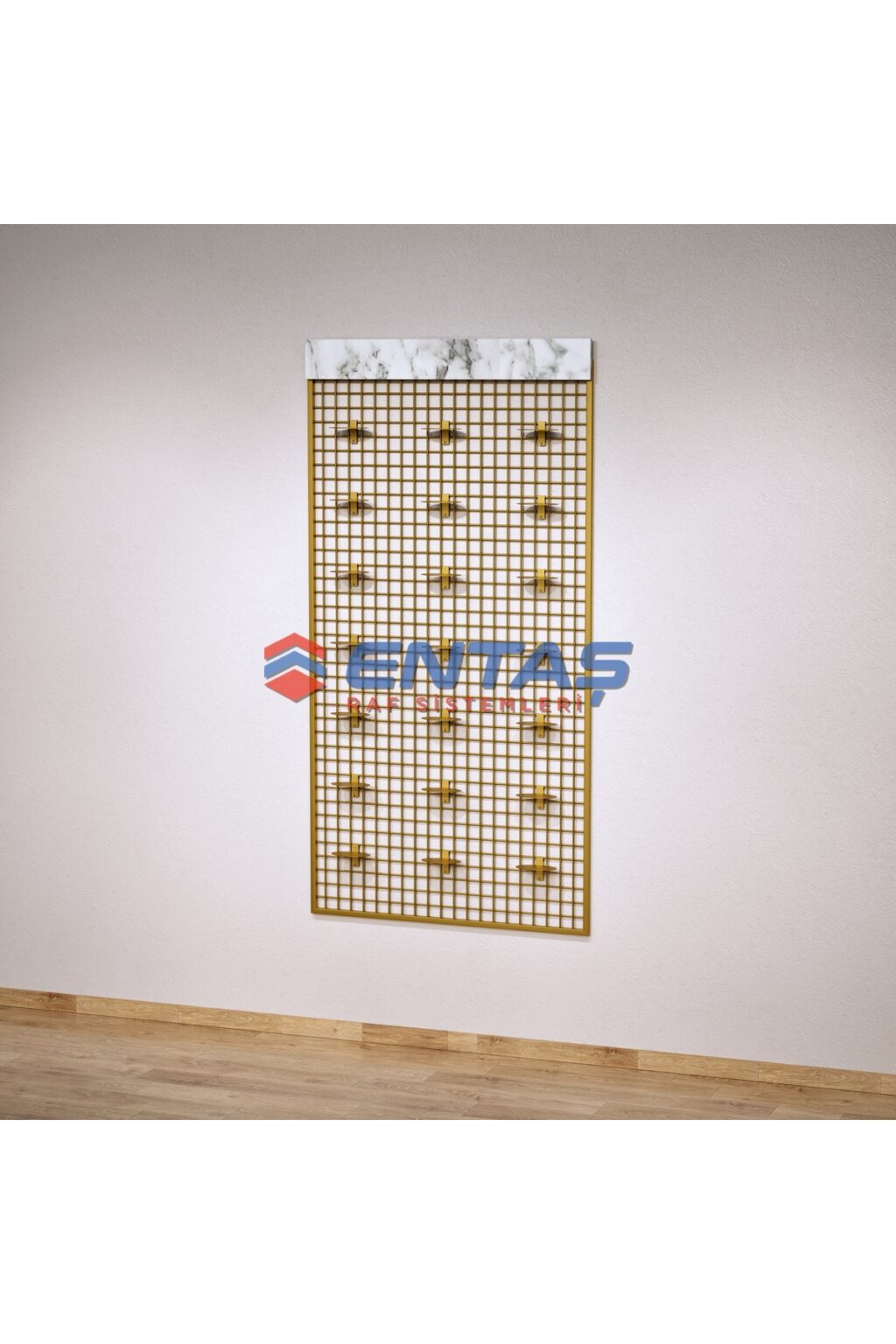 Sık Telli Tel Raf 60x190 cm Gold - Tel Pano Stand, Duvar Askılığı - Görsel 4