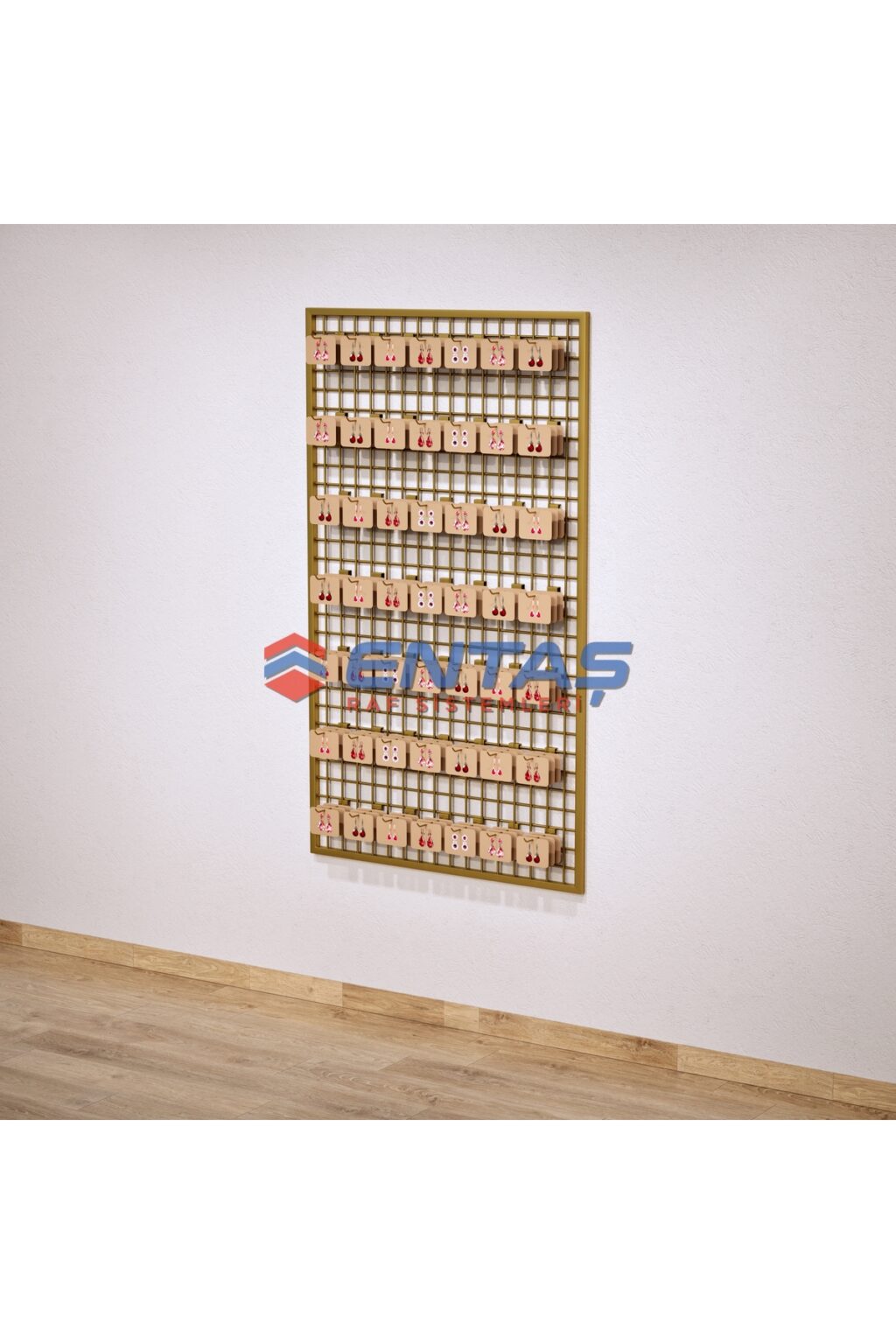 Duvara Monte Sık Telli Tel Raf 90x150 cm Gold - Tel Pano Stand, Duvar Askılığı - Görsel 2