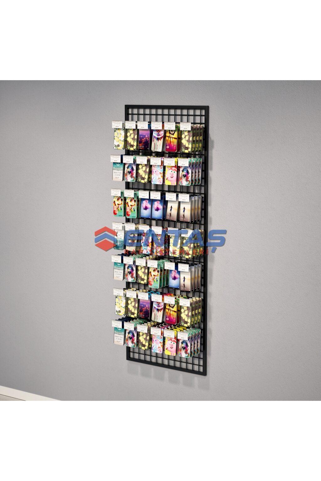 Duvara Monte Sık Telli Tel Raf 60x190 cm Siyah - Tel Pano Stand, Duvar Askılığı