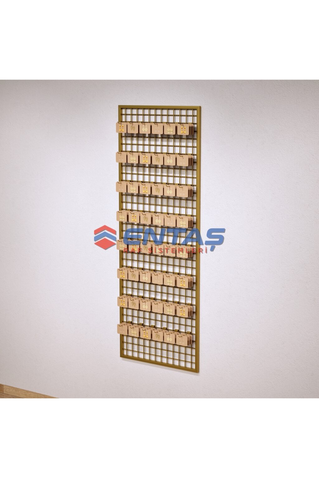 Duvara Monte Sık Telli Tel Raf 60x190 cm Gold - Tel Pano Stand, Duvar Askılığı - Görsel 2