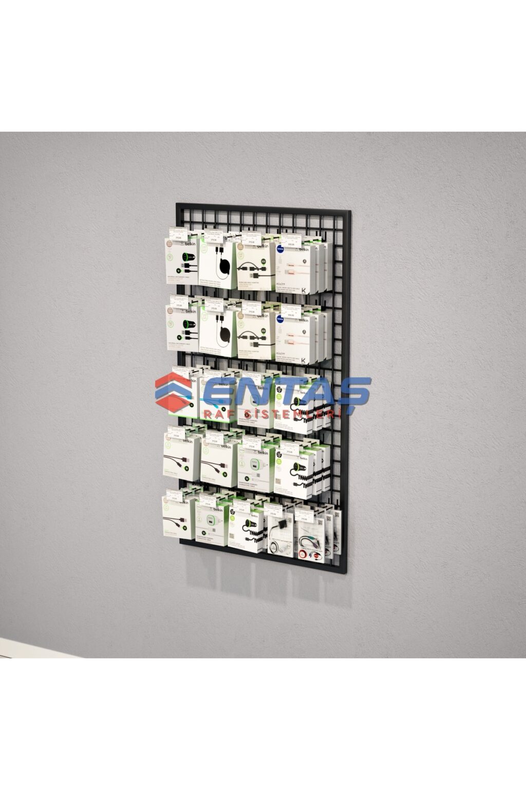 Duvara Monte Sık Telli Tel Raf 60x120 cm Siyah - Tel Pano Stand, Duvar Askılığı