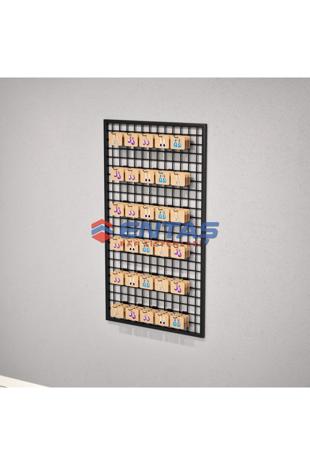 Duvara Monte Sık Telli Tel Raf 60x120 cm Siyah - Tel Pano Stand, Duvar Askılığı - Görsel 4