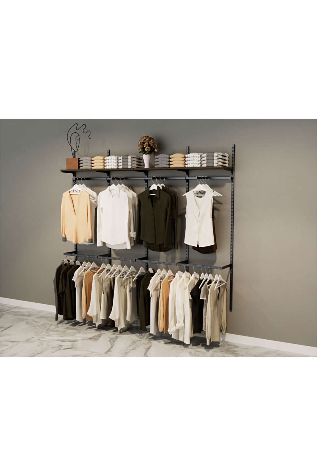 Mağaza Askılık Raf Sistemi Siyah - Butik Stand, Giyinme Odası Sistemi - Görsel 3