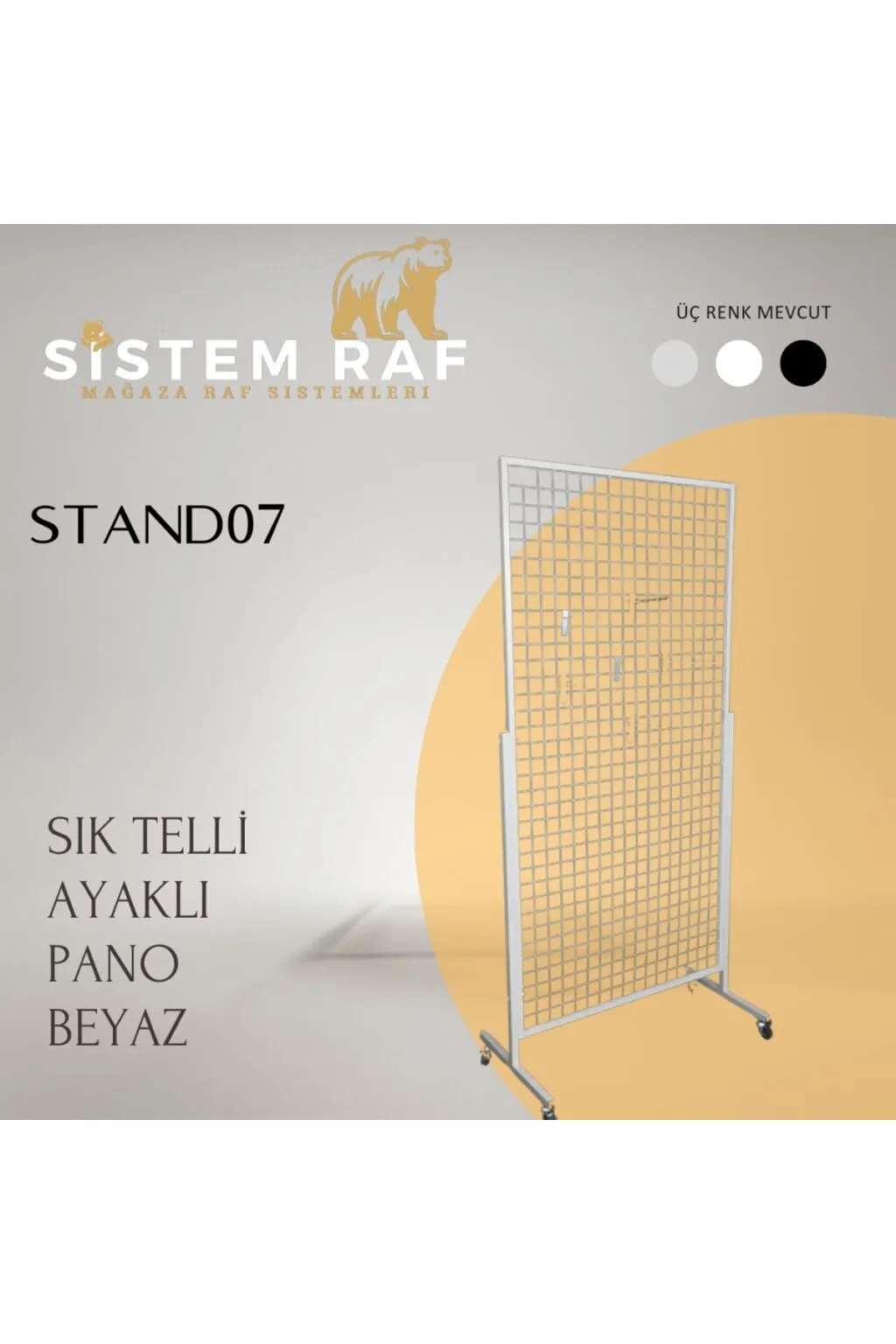 Sık Telli Ayaklı Tel Stand - Tel Pano Beyaz