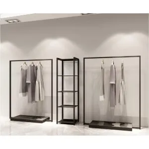 3'lü Mağaza Askılık Raf Sistemi Siyah - Butik Stand, Giyinme Odası Sistemi, Komple Set