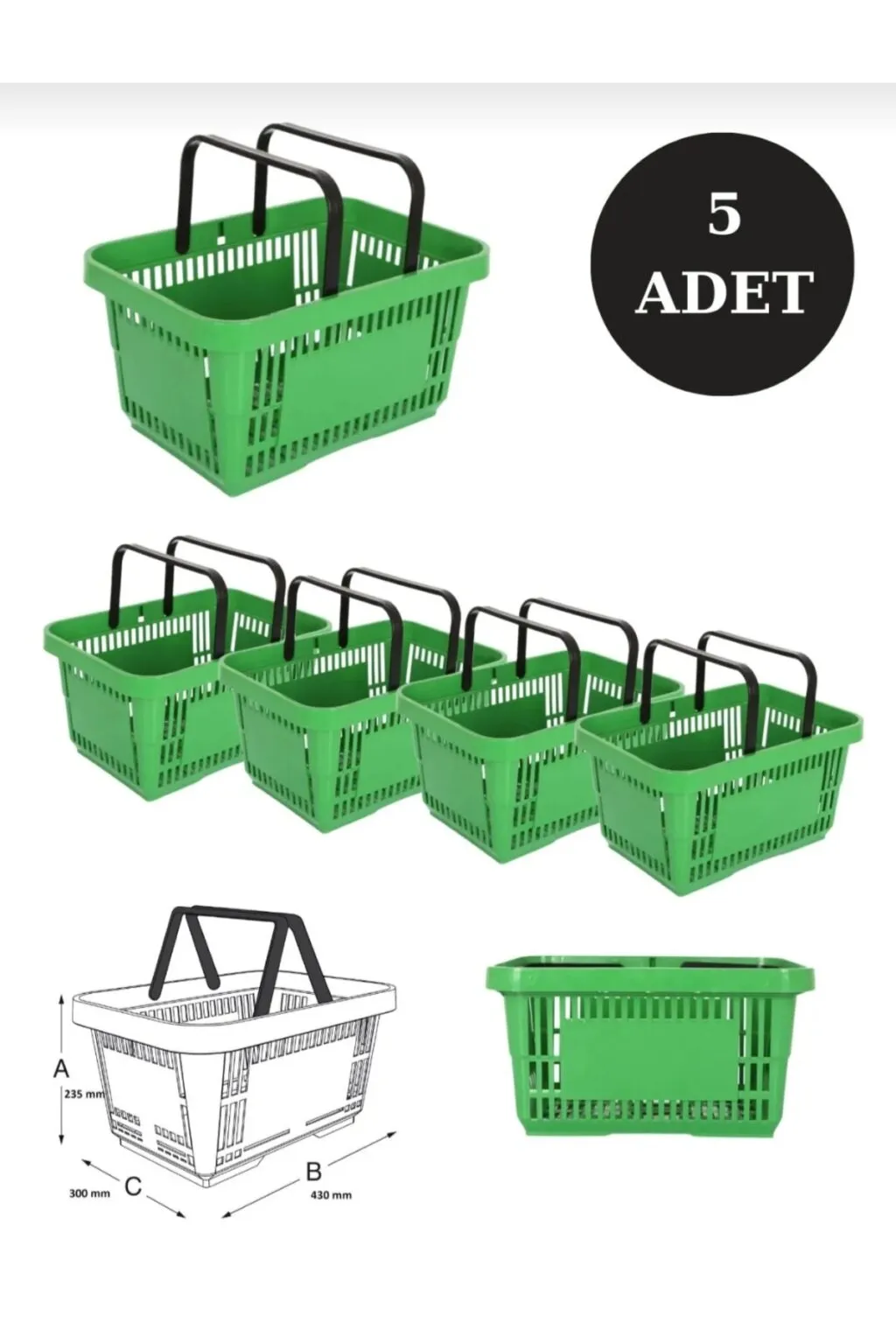 22 Litre Market El Sepeti.1.plastik Alışveriş El Sepeti 5 Lİ PAKET